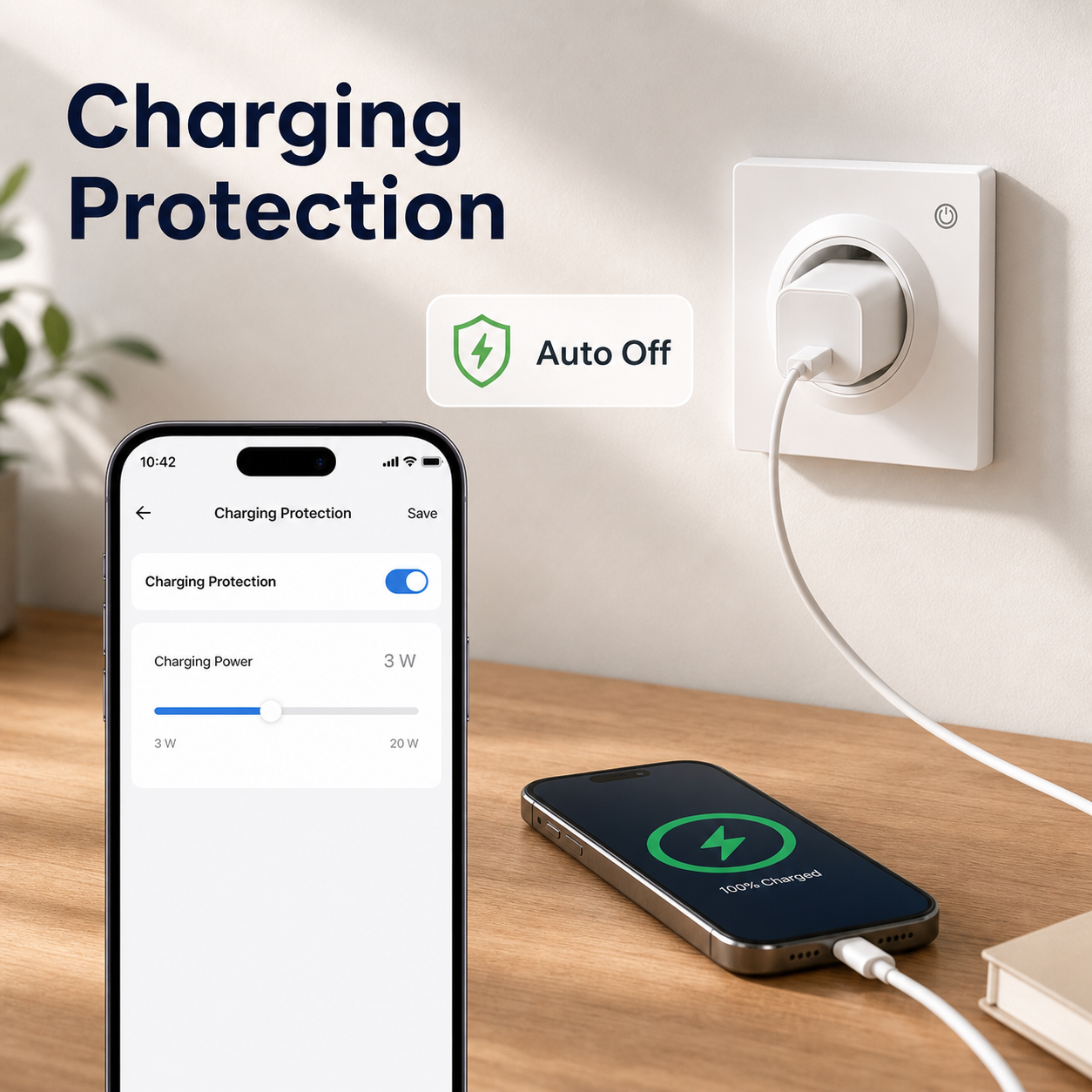 Protection de charge et arrêt automatique pour prise murale Wi-Fi Type F