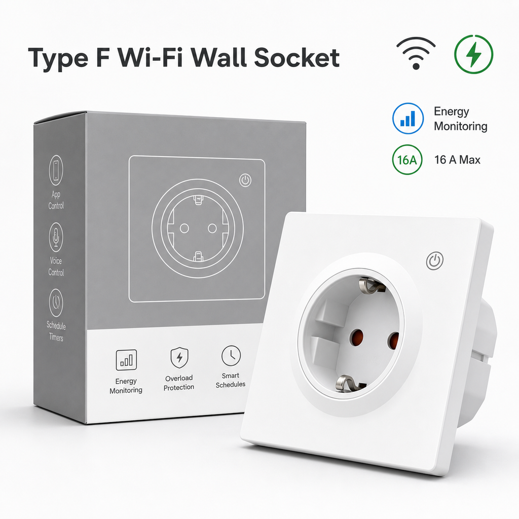 Packshot de la prise murale Wi-Fi Type F avec boîte neutre