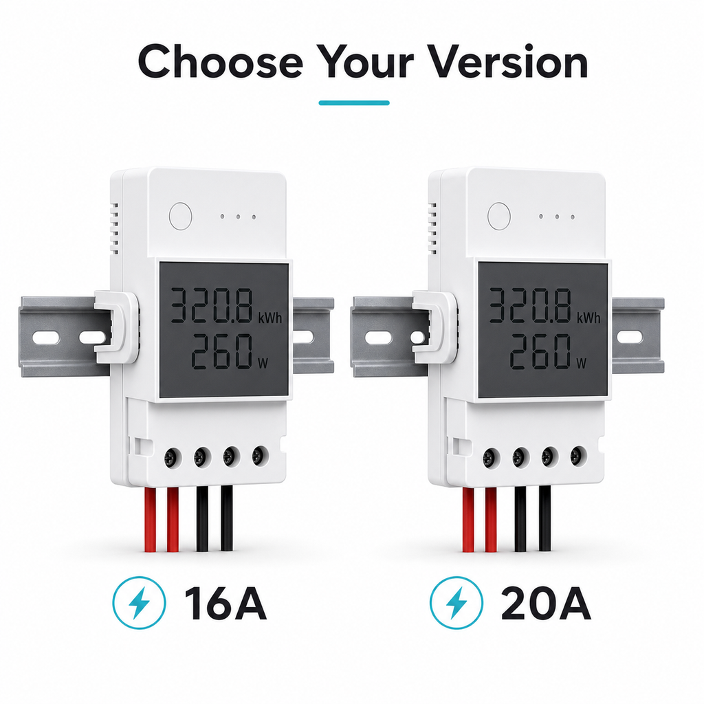 16A and 20A version selection for DIN-rail Wi-Fi power meter module