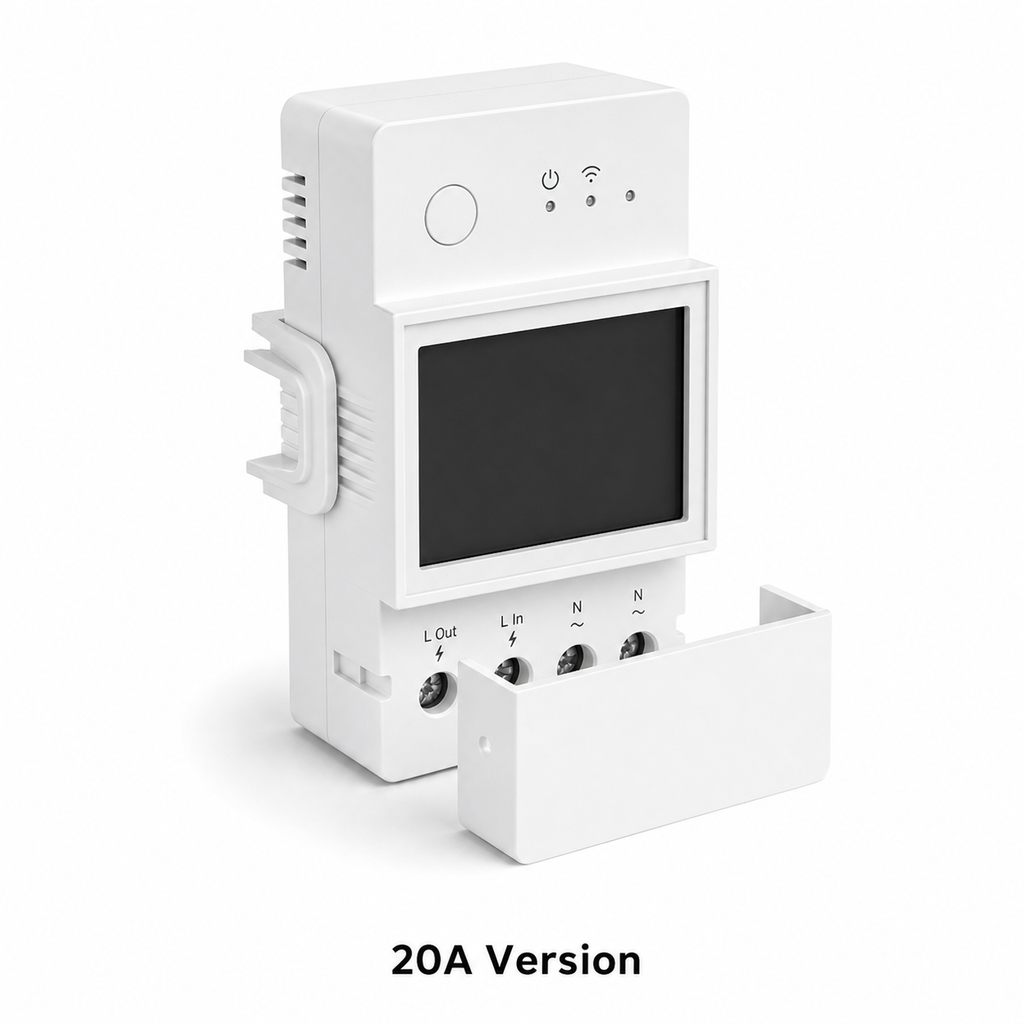 20A version studio packshot of Wi-Fi DIN-rail power meter module
