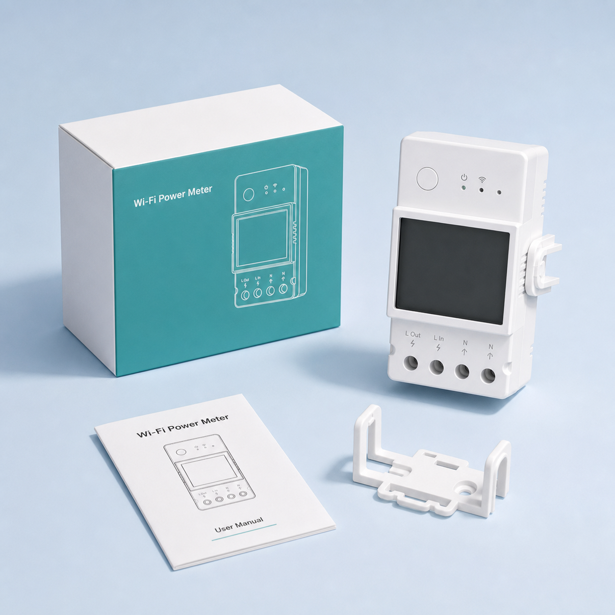 Neutral packaging and accessories for Wi-Fi DIN-rail power meter module