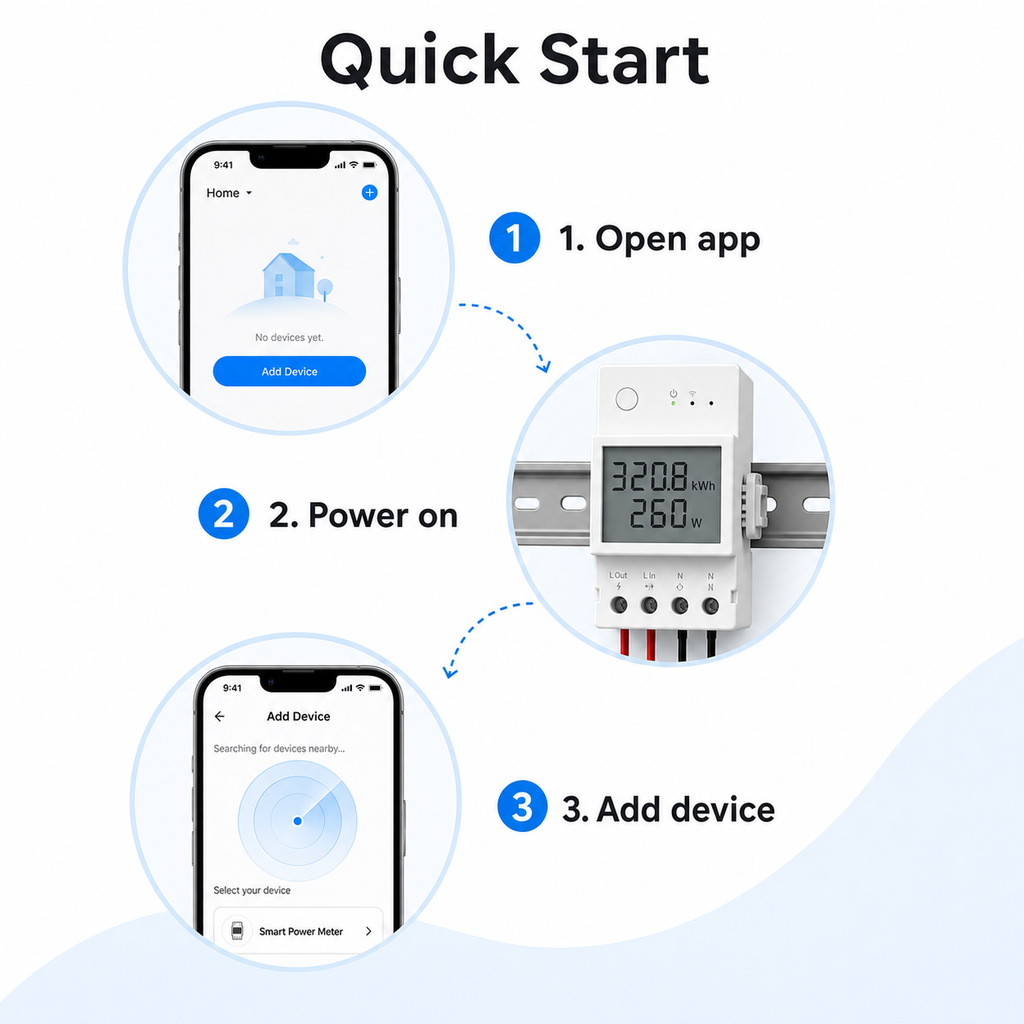 Quick start setup steps for Wi-Fi power meter module