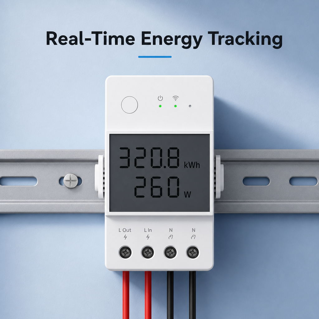 Real-time energy tracking with Wi-Fi power meter on DIN rail