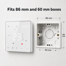Schéma de compatibilité du thermostat NéoPure Comfort avec boîtiers encastrés 86 mm et 60 mm.