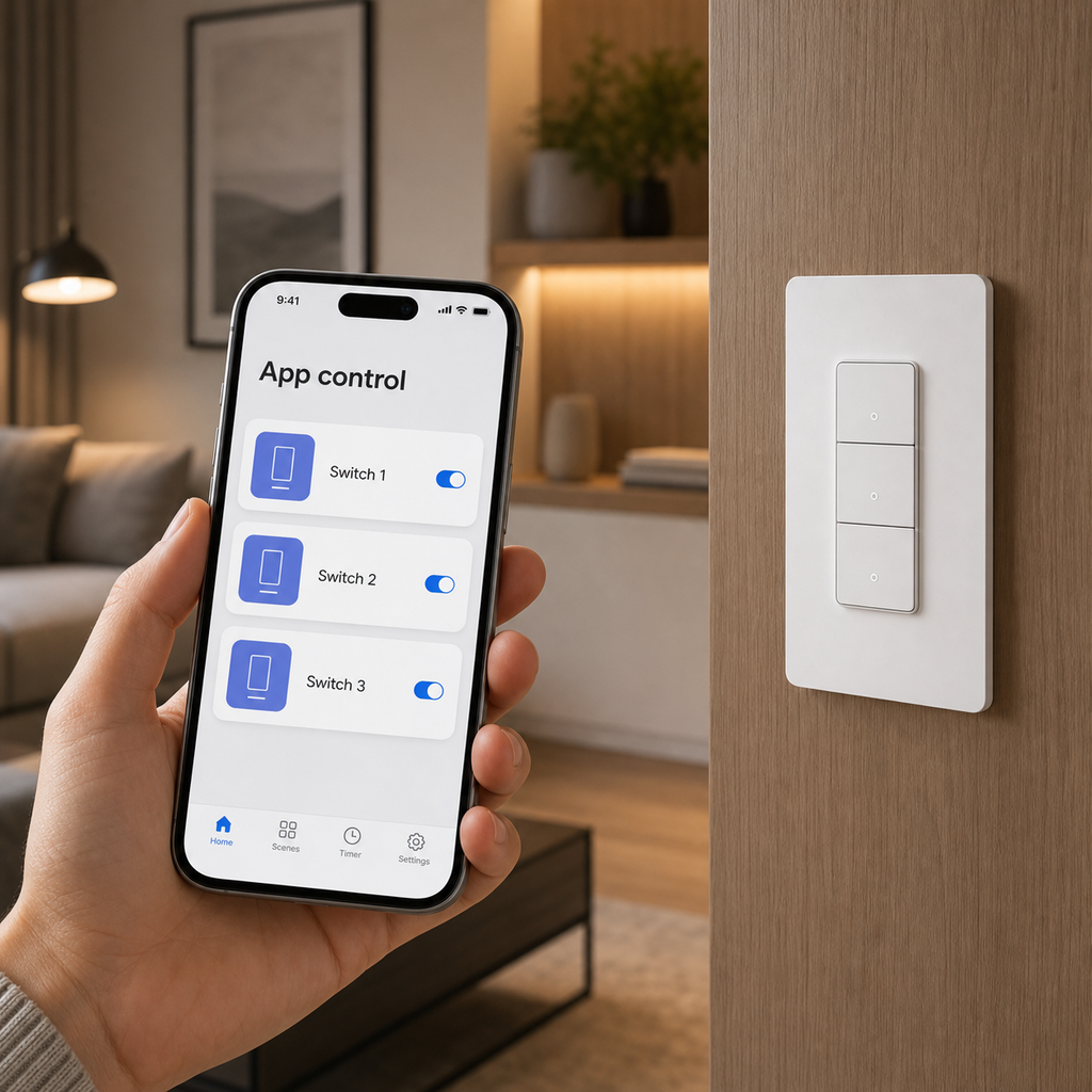 Smartphone app control interface for NéoPush Hybrid wall switch