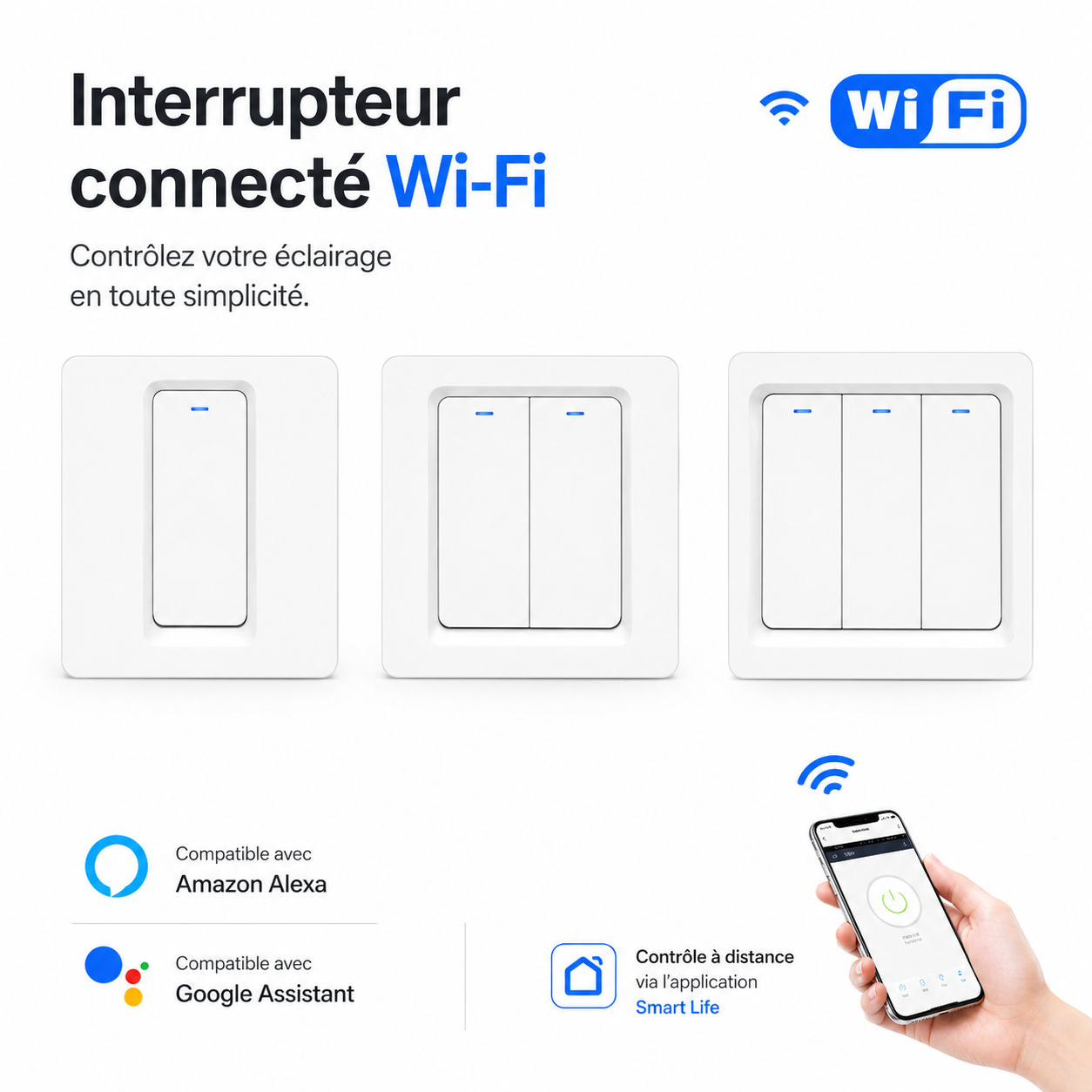 NéoPush Hybrid Comfort, interrupteur connecté Wi-Fi compatible Amazon Alexa Google Assistant et contrôle à distance Smart Life