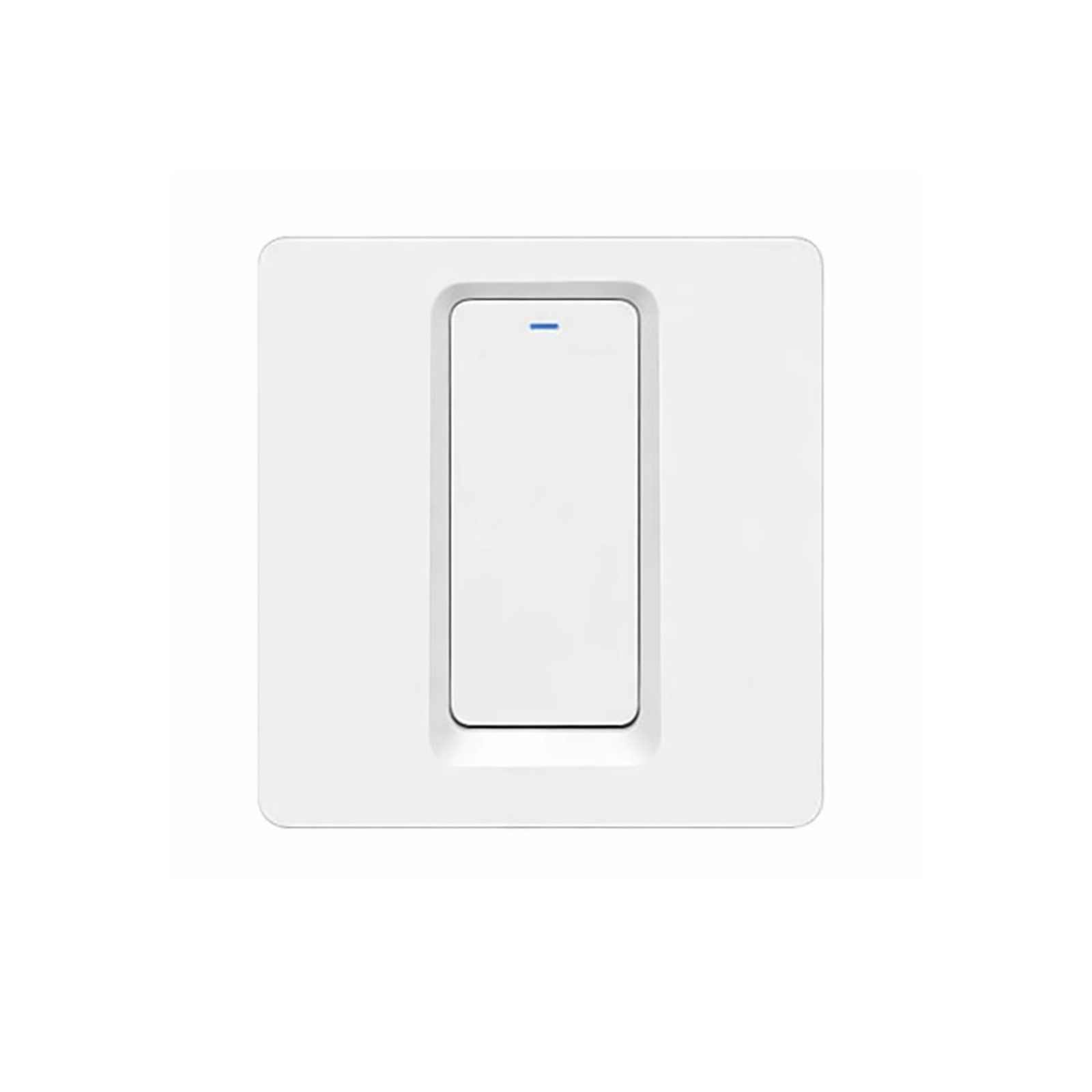 Interrupteur WiFi bouton-poussoir NéoPush Hybrid Comfort un canal sans fil neutre sur fond blanc.