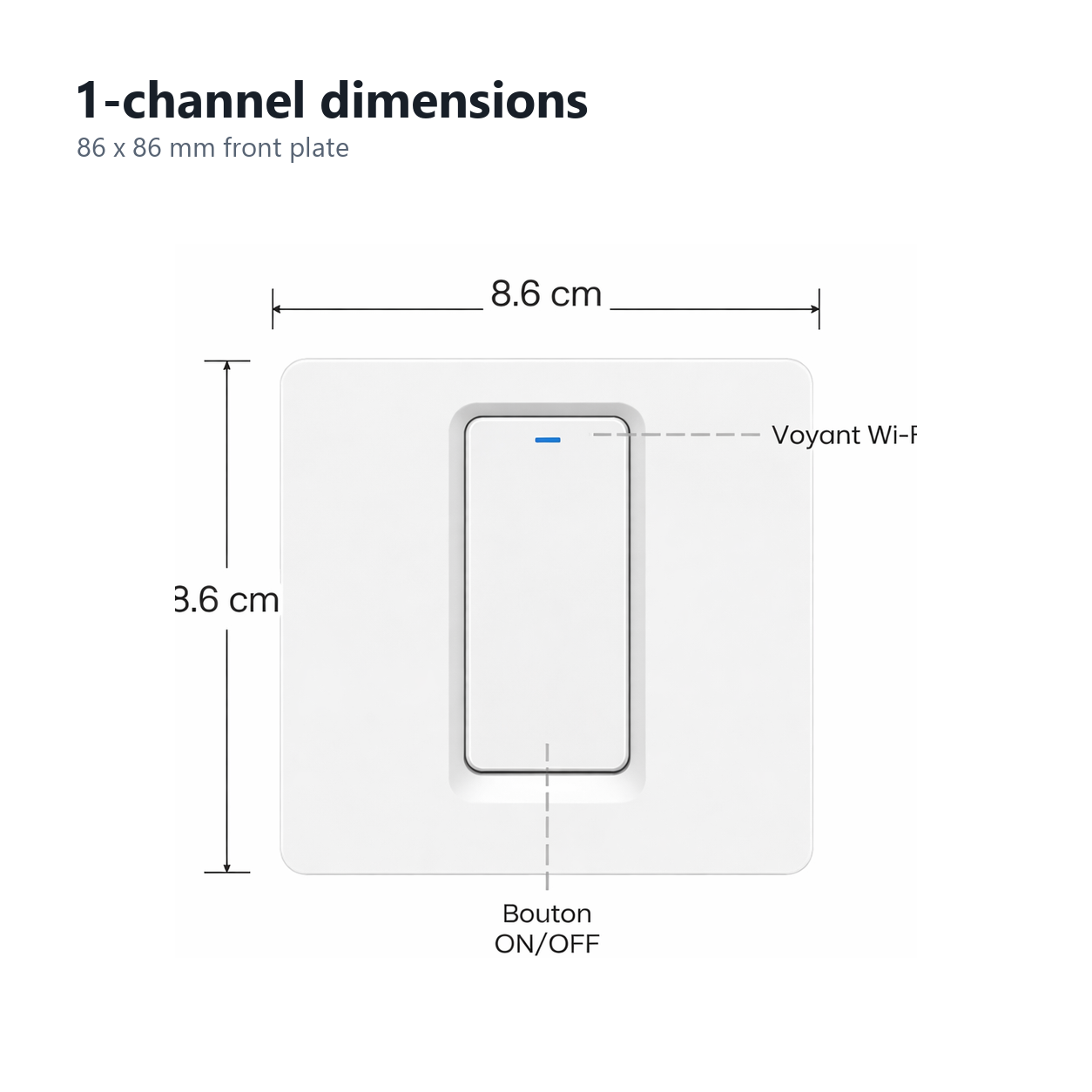 Dimensions image for one-button NéoPush Hybrid Comfort switch