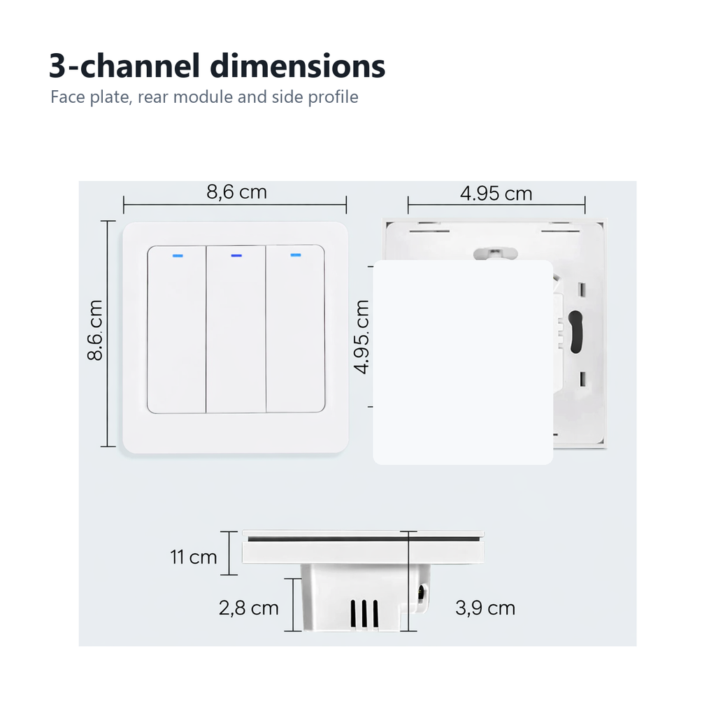 Three-channel dimensions for NéoPush Hybrid Comfort switch