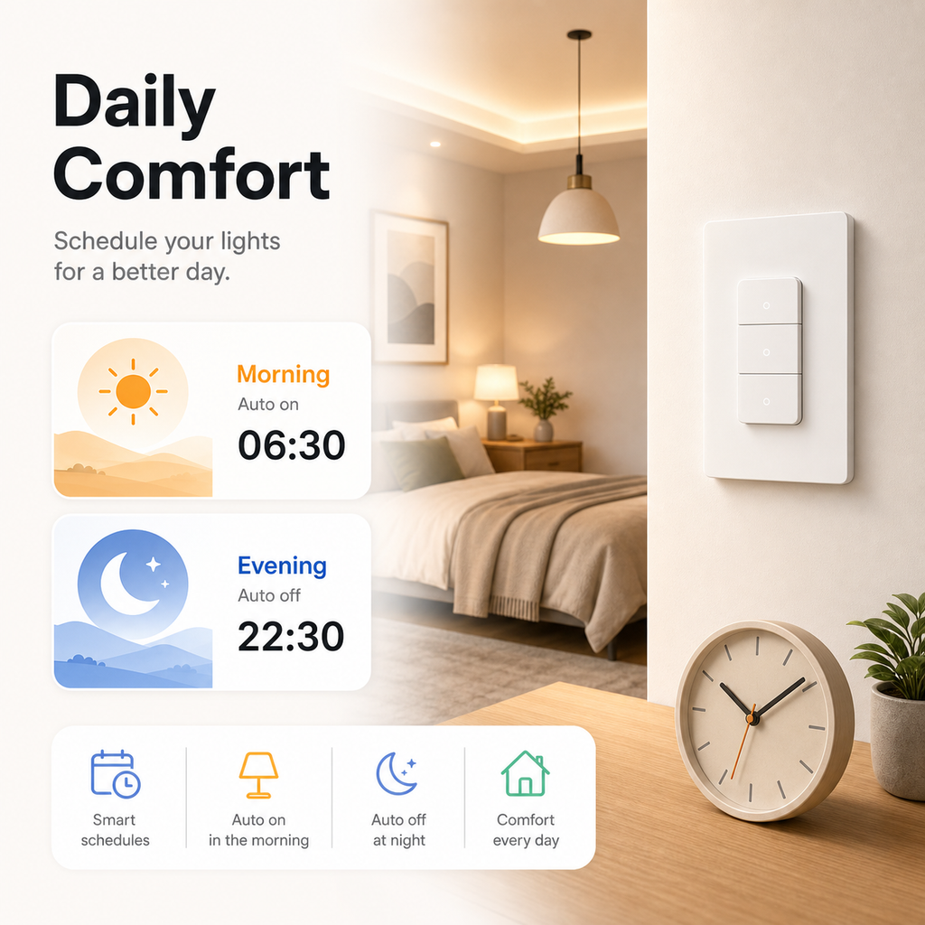 Daily comfort scheduling scene for NéoPush Hybrid Comfort US WiFi switch