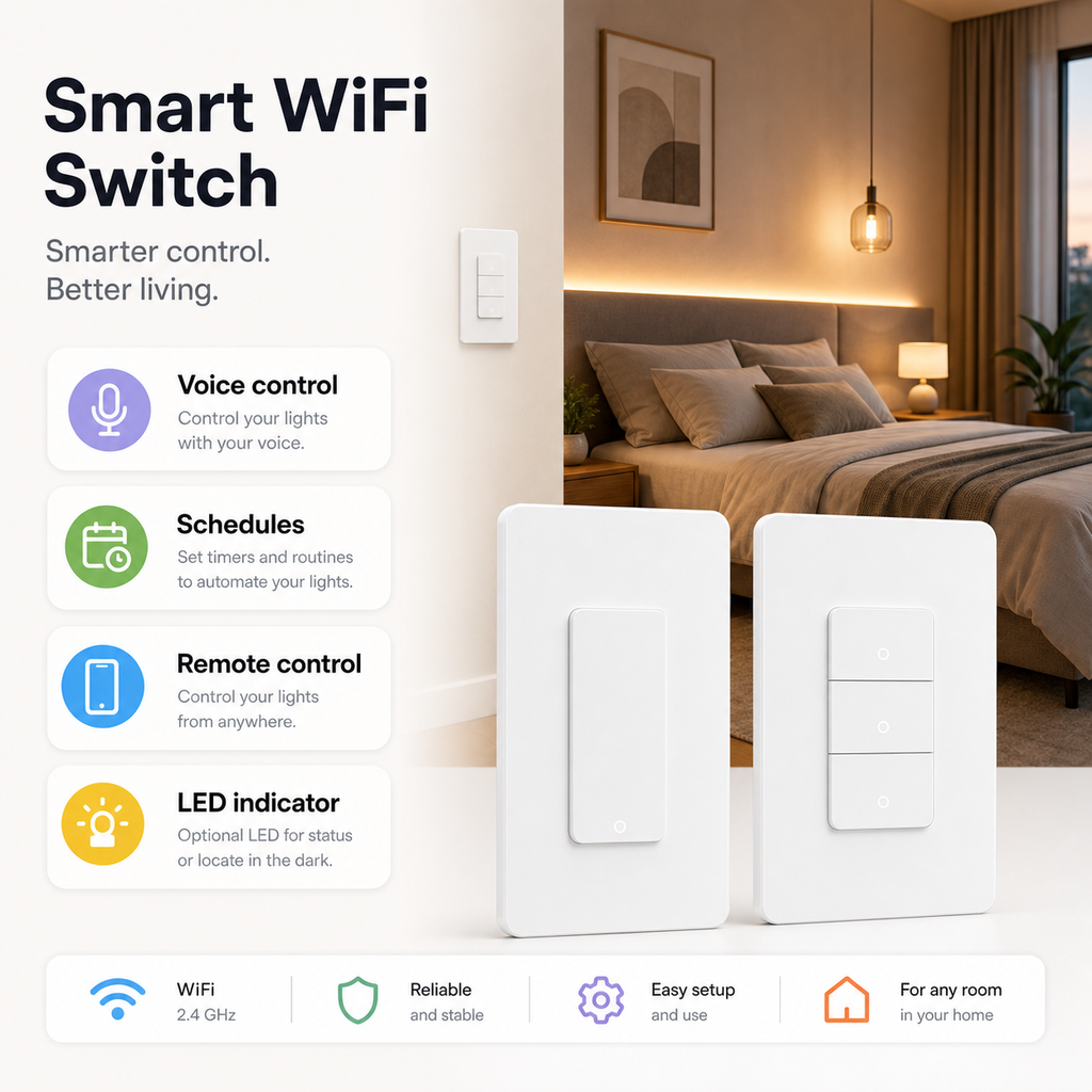 Smart WiFi feature overview for NéoPush Hybrid Comfort US wall switch