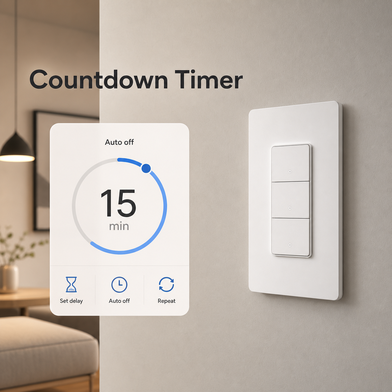 Countdown timer interface for NéoPush Hybrid wall switch