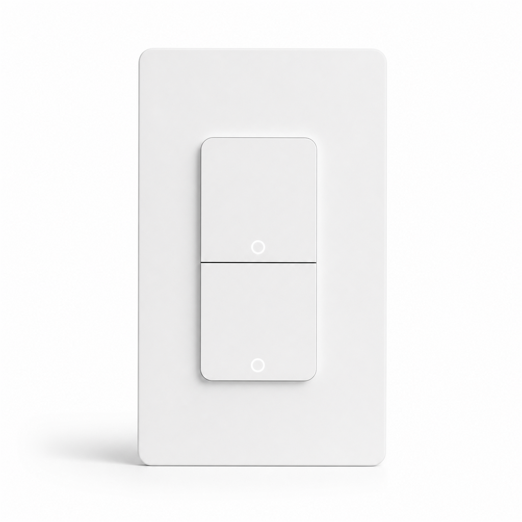Interrupteur WiFi NéoPush Hybrid blanc à 2 canaux sur fond blanc studio