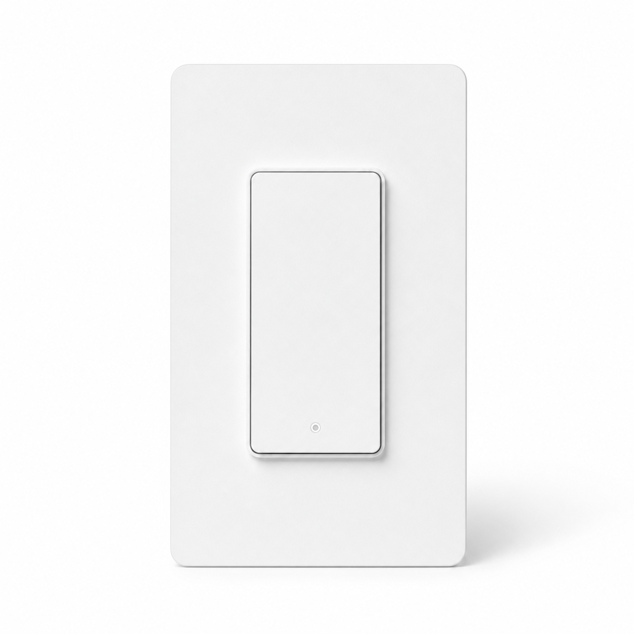 Studio packshot of NéoPush Hybrid one-button white wall switch