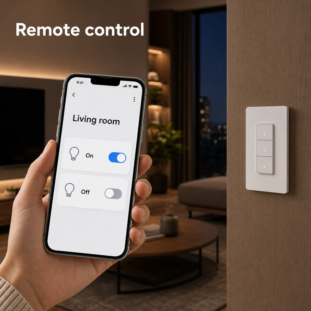 Remote control mobile app interface for NéoPush Hybrid wall switch