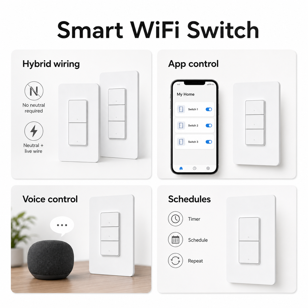 Feature overview for NéoPush Hybrid smart WiFi wall switch