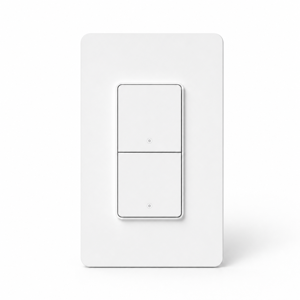 Studio packshot of NéoPush Hybrid two-button white wall switch