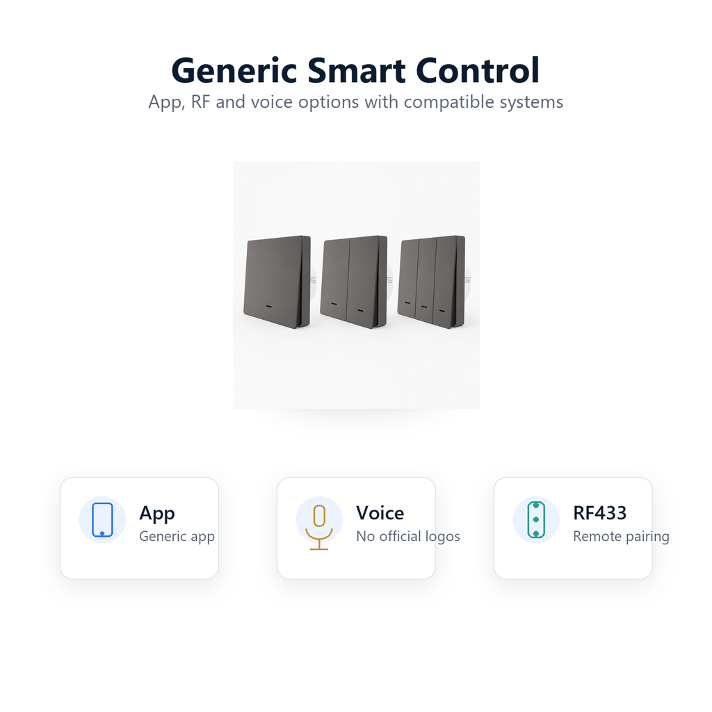 Generic app, voice and RF433 control options for NeoPush RF Comfort