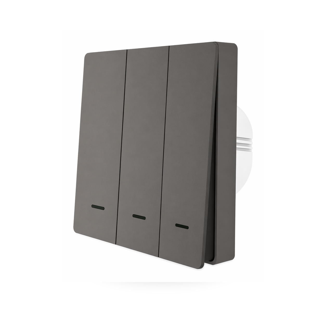 Studio packshot of grey NeoPush RF Comfort three-button switch