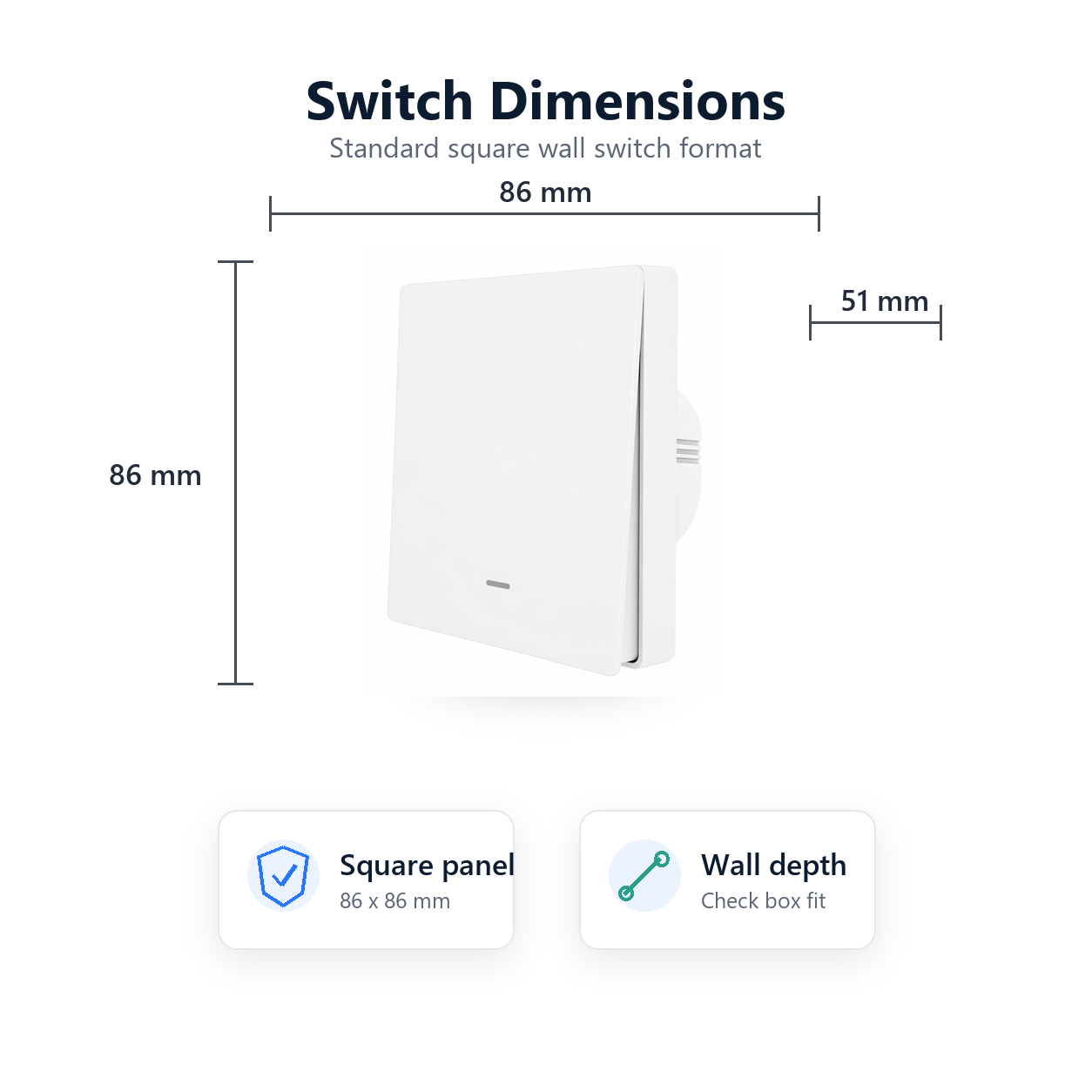 Switch dimensions for NeoPush RF Comfort wall switch