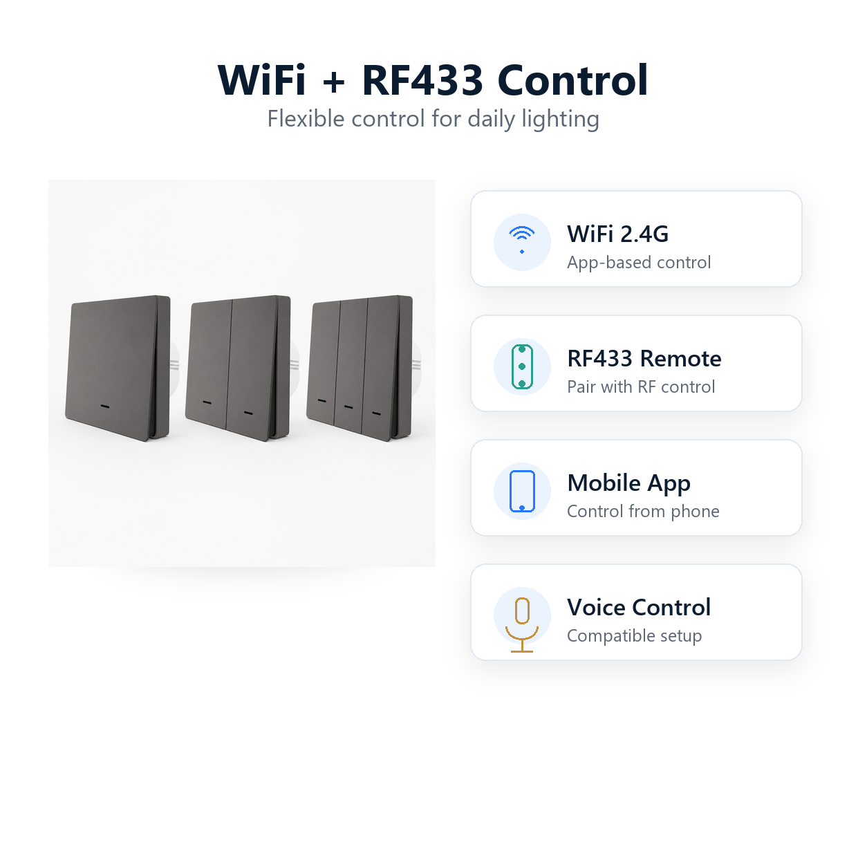 WiFi and RF433 control modes for NeoPush RF Comfort smart switch