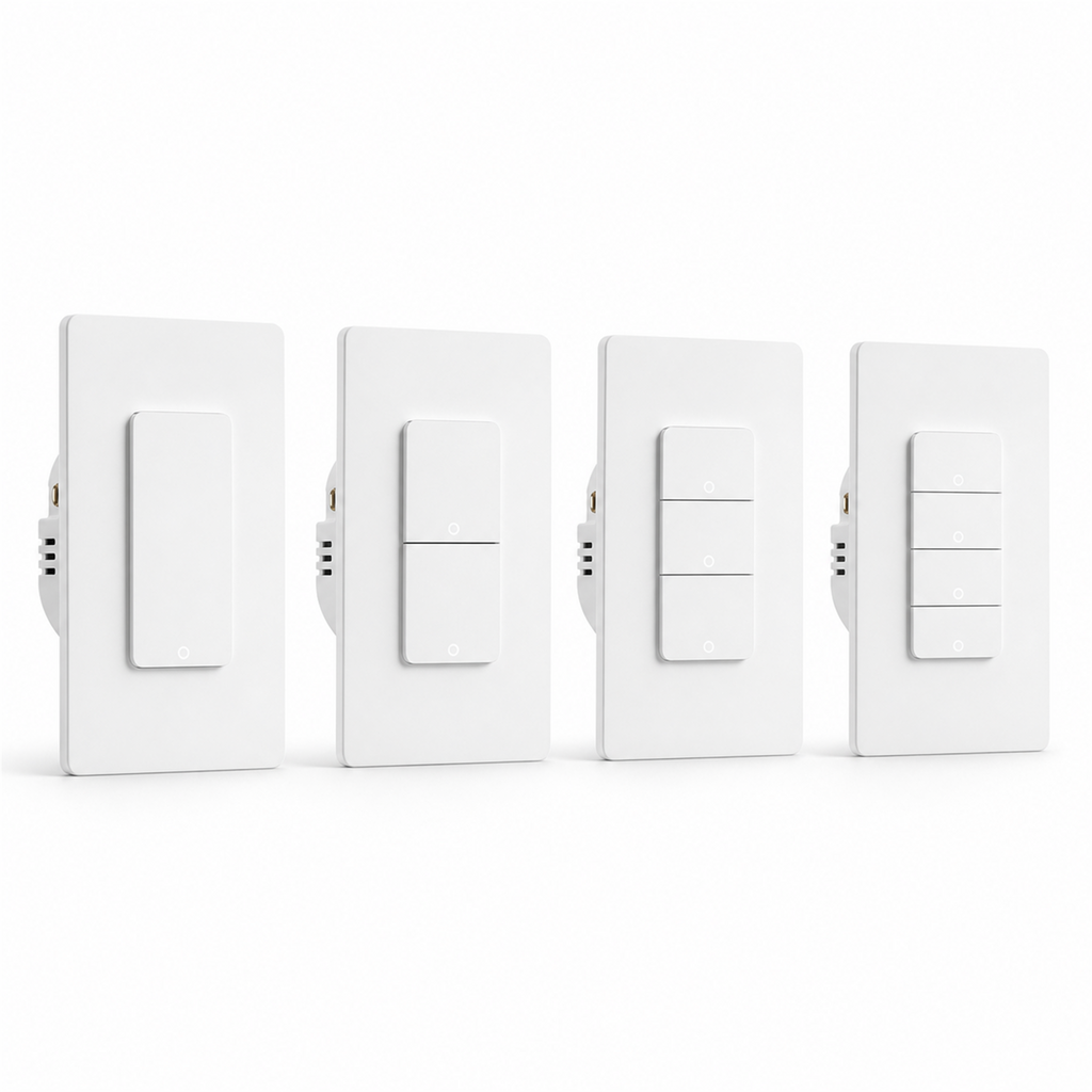 Interrupteurs ZigBee NéoPush Hybrid format US blancs en variantes 1, 2, 3 et 4 canaux