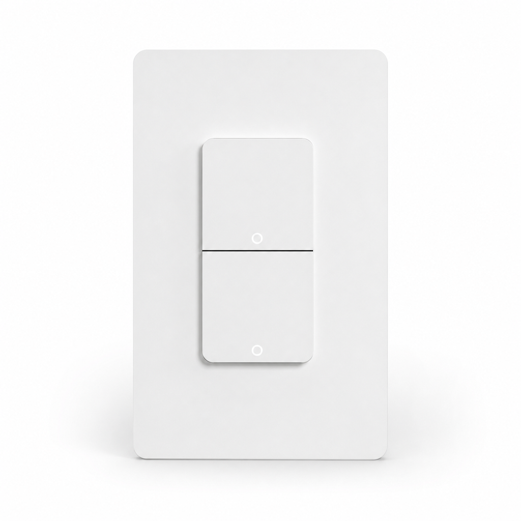 Two gang white NéoPush ZigBee Hybrid switch studio packshot