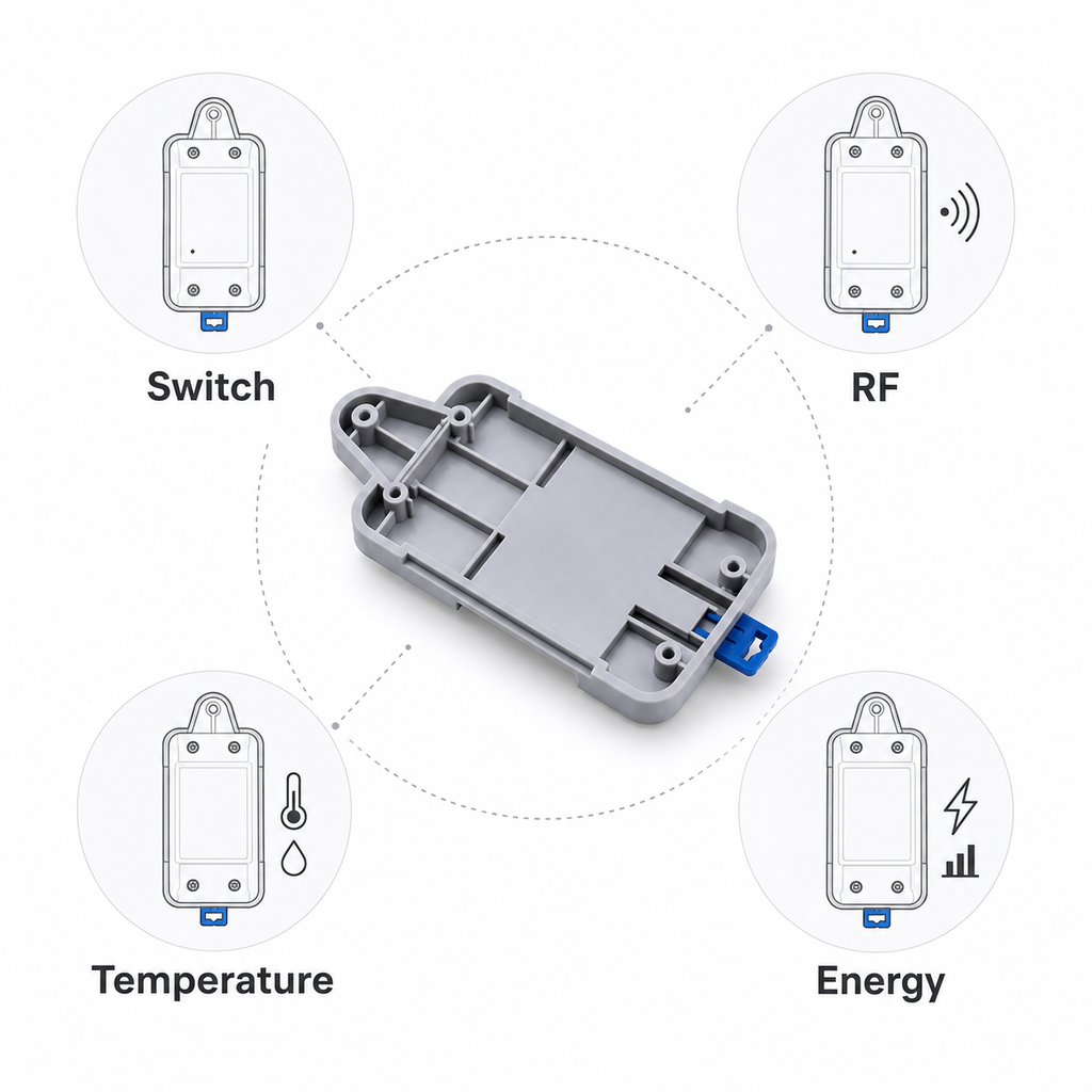 Generic compatible module types for DIN rail tray kits