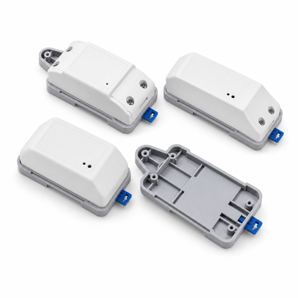 Component overview of DIN rail tray and compatible smart modules
