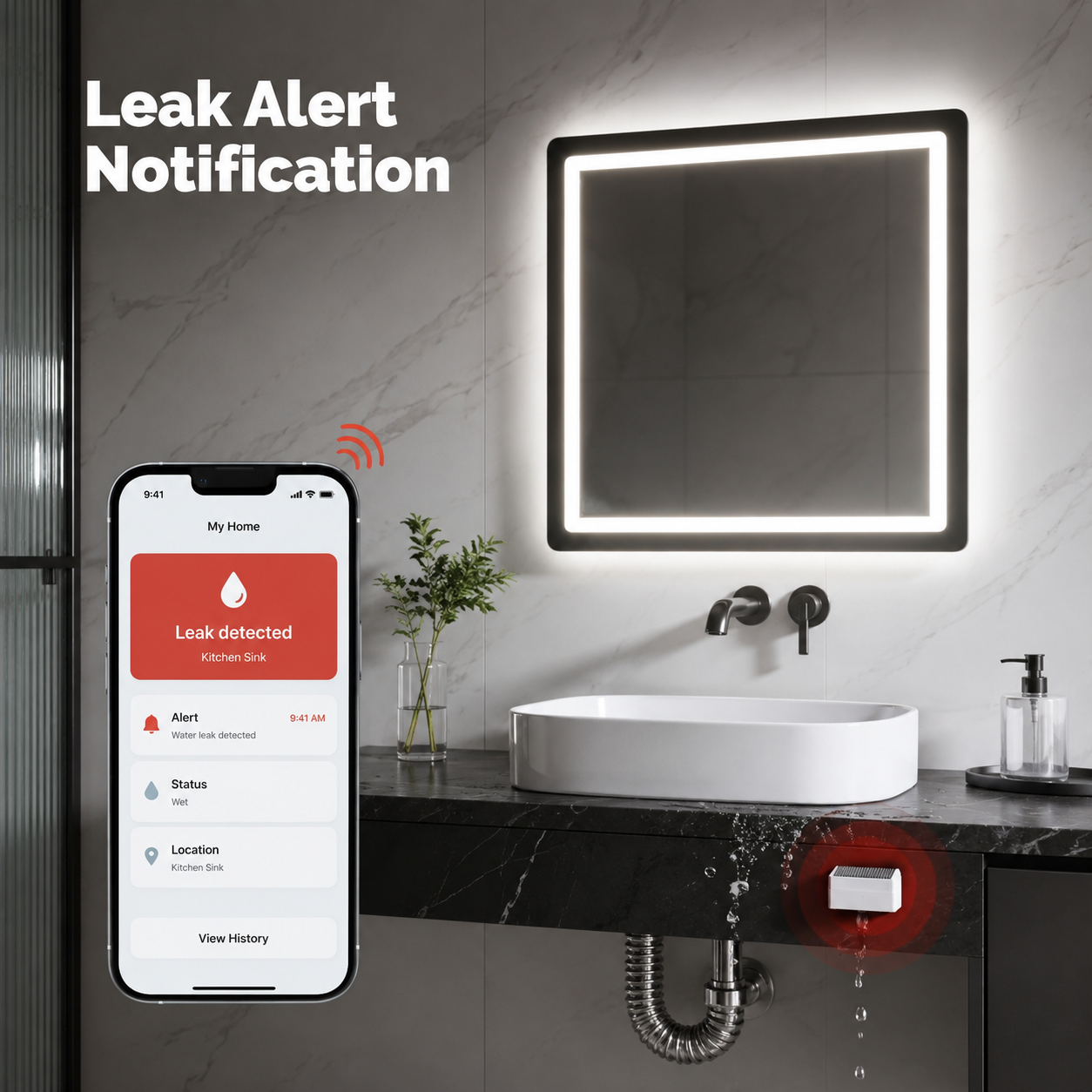 Mobile leak alert notification for rain and water leak sensor