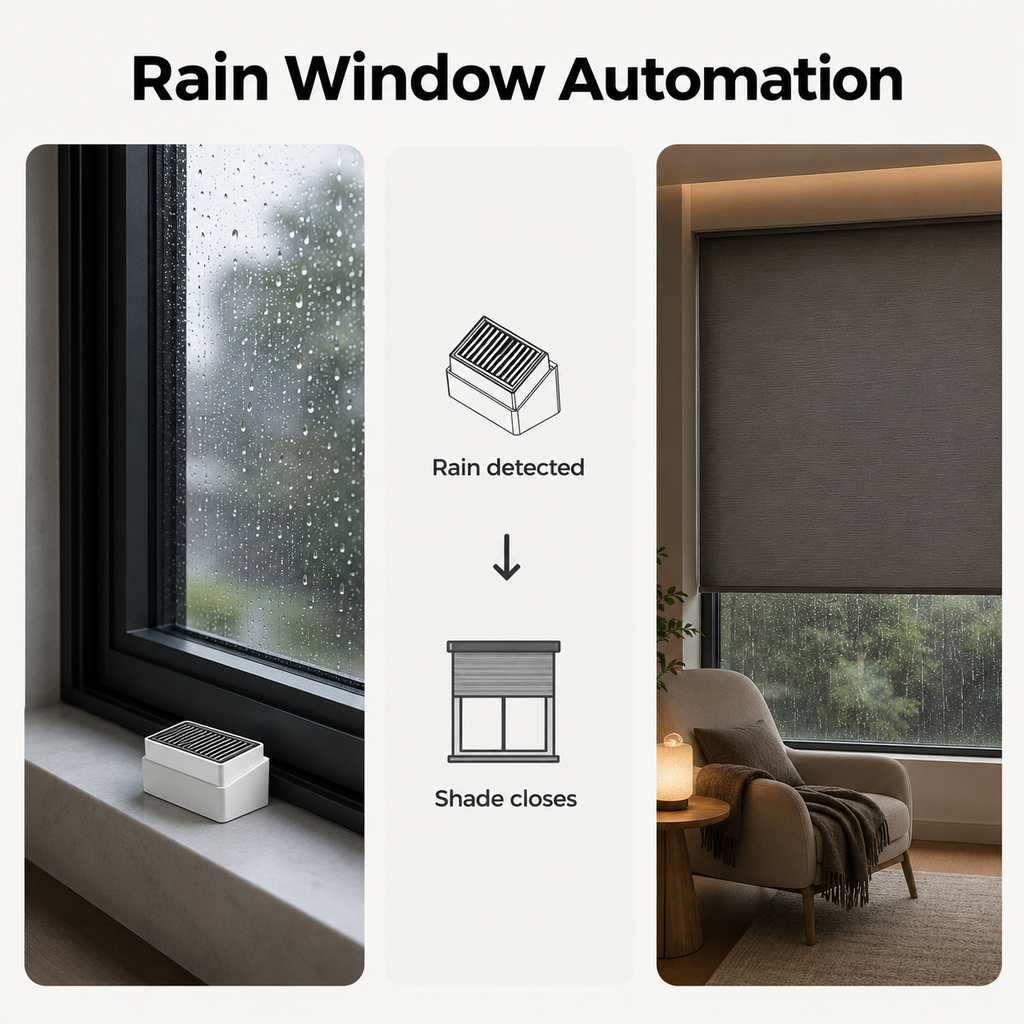 Rain window automation scene with shade closing