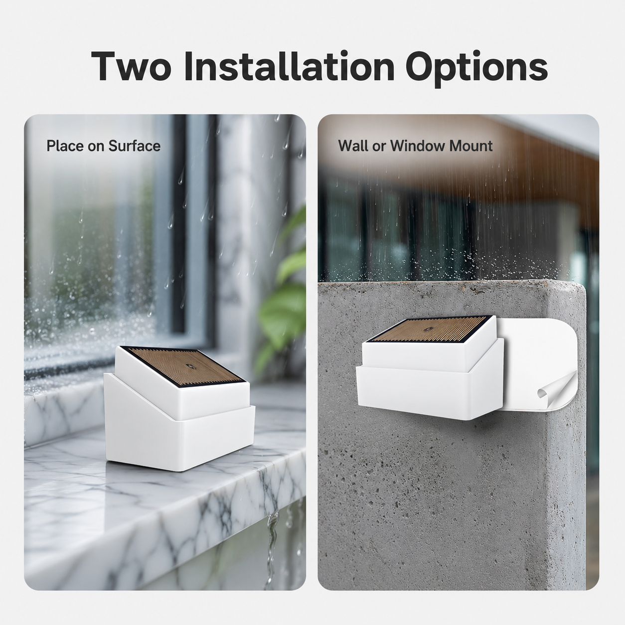 Two installation options for rain and water leak sensor