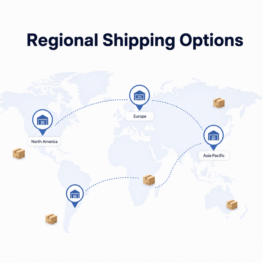Generic regional shipping options map without carrier logos