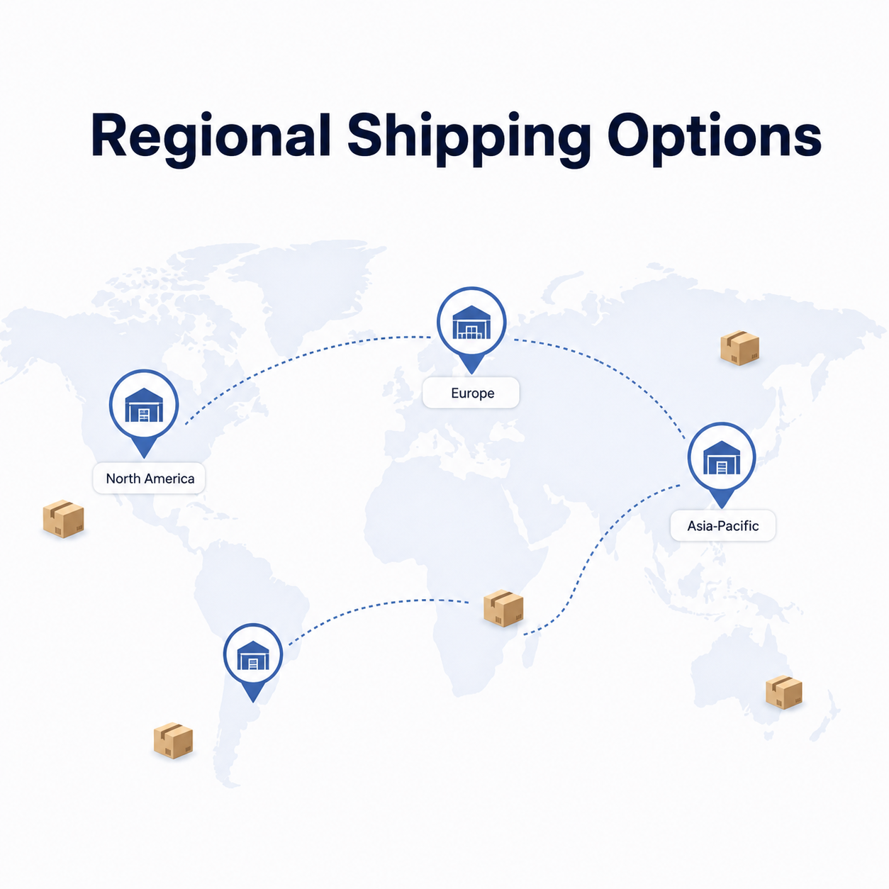 Generic regional shipping options map without carrier logos