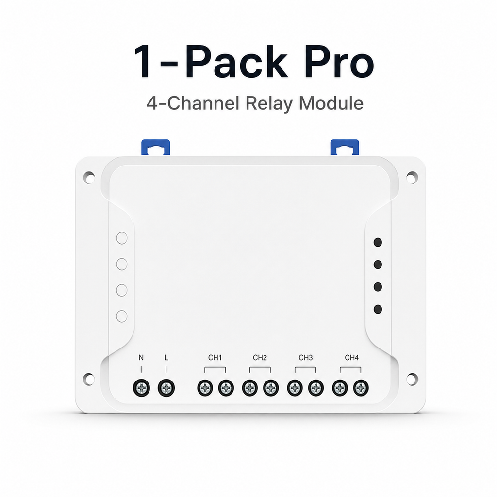 Studio packshot of one Pro 4-channel relay module