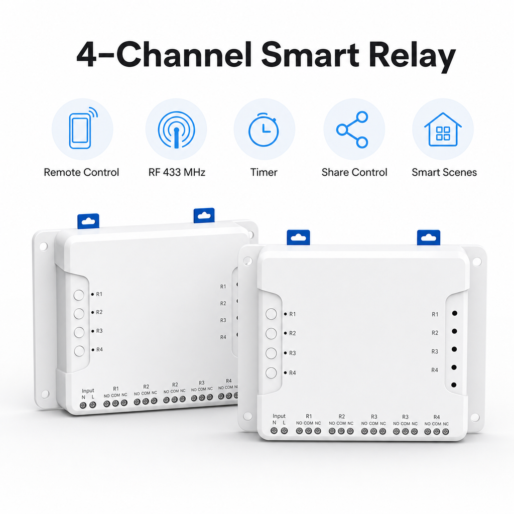 Feature overview for 4-channel WiFi and RF smart relay module