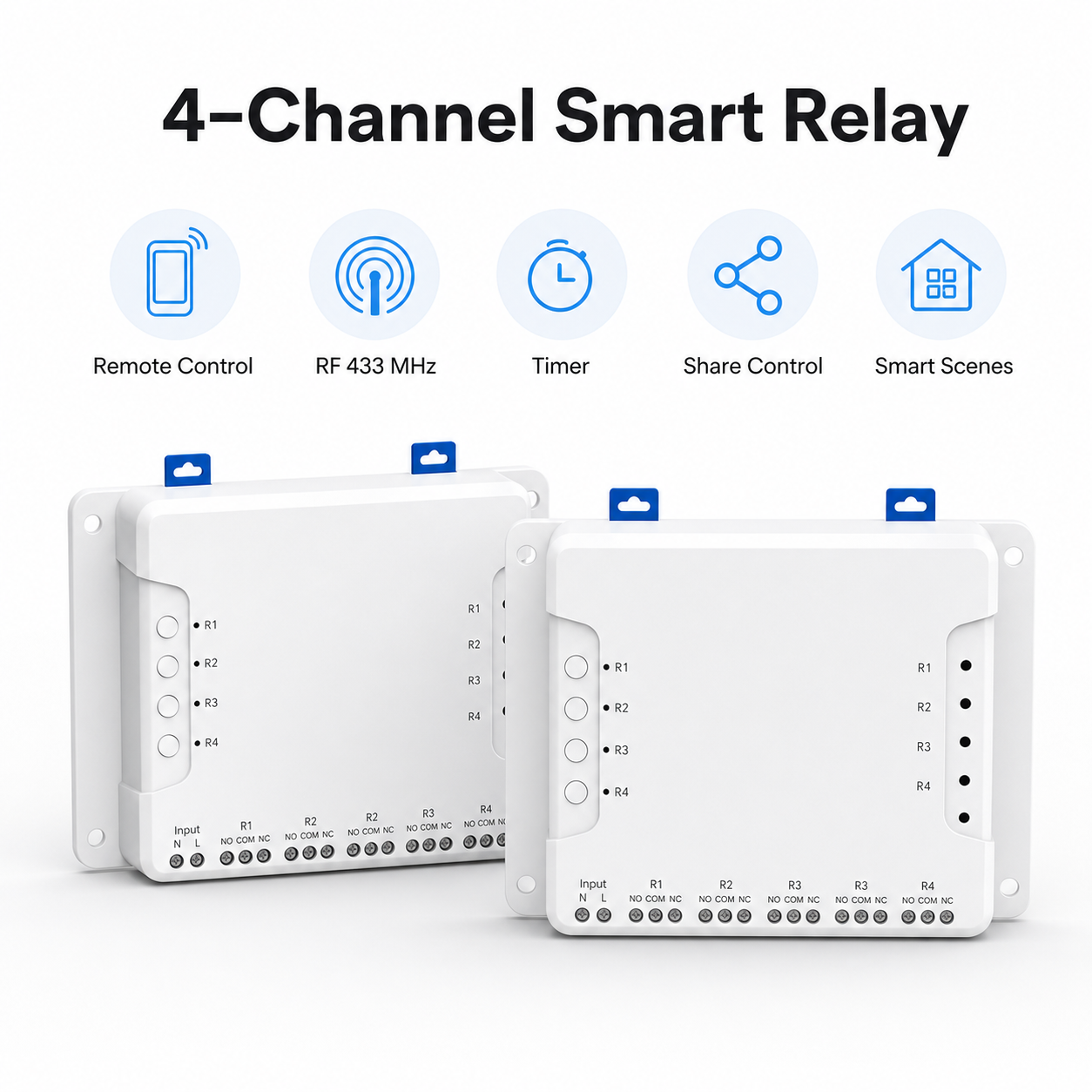 Feature overview for 4-channel WiFi and RF smart relay module