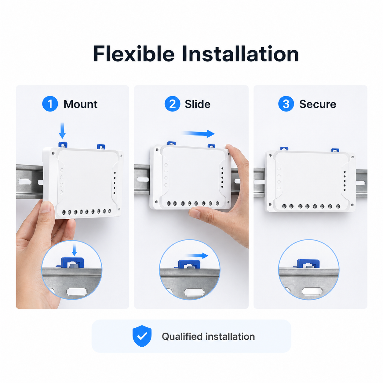 DIN rail installation overview for 4-channel relay module