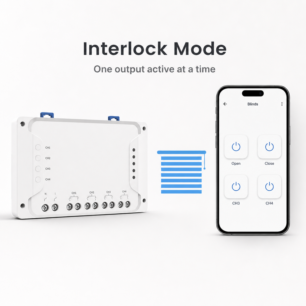 Interlock mode diagram for blinds control with relay module