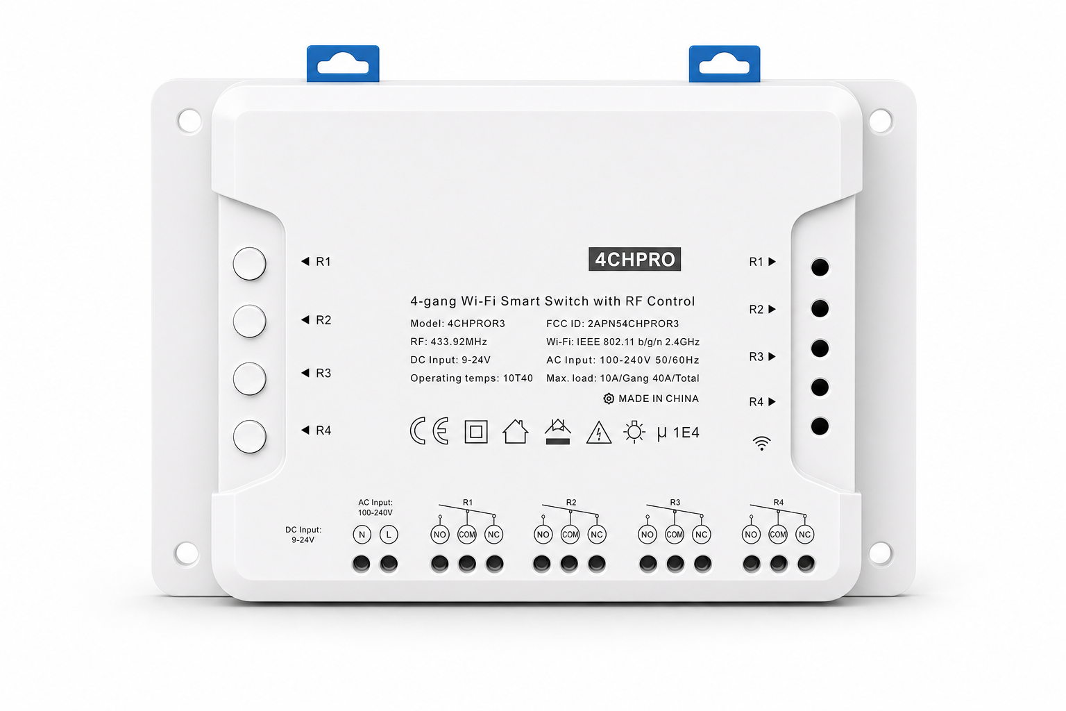 NéoRelay 4CH Pro R3 module Wi-Fi RF 4 canaux, packshot studio blanc