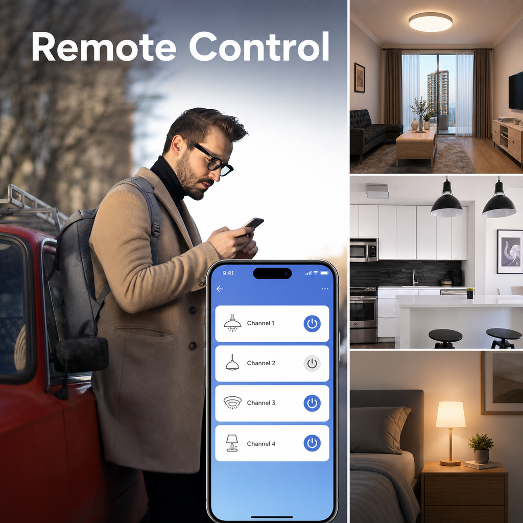 Remote control app mockup for four relay channels