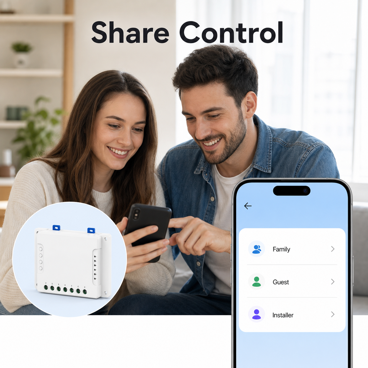 Shared access control mockup for a 4-channel smart relay module