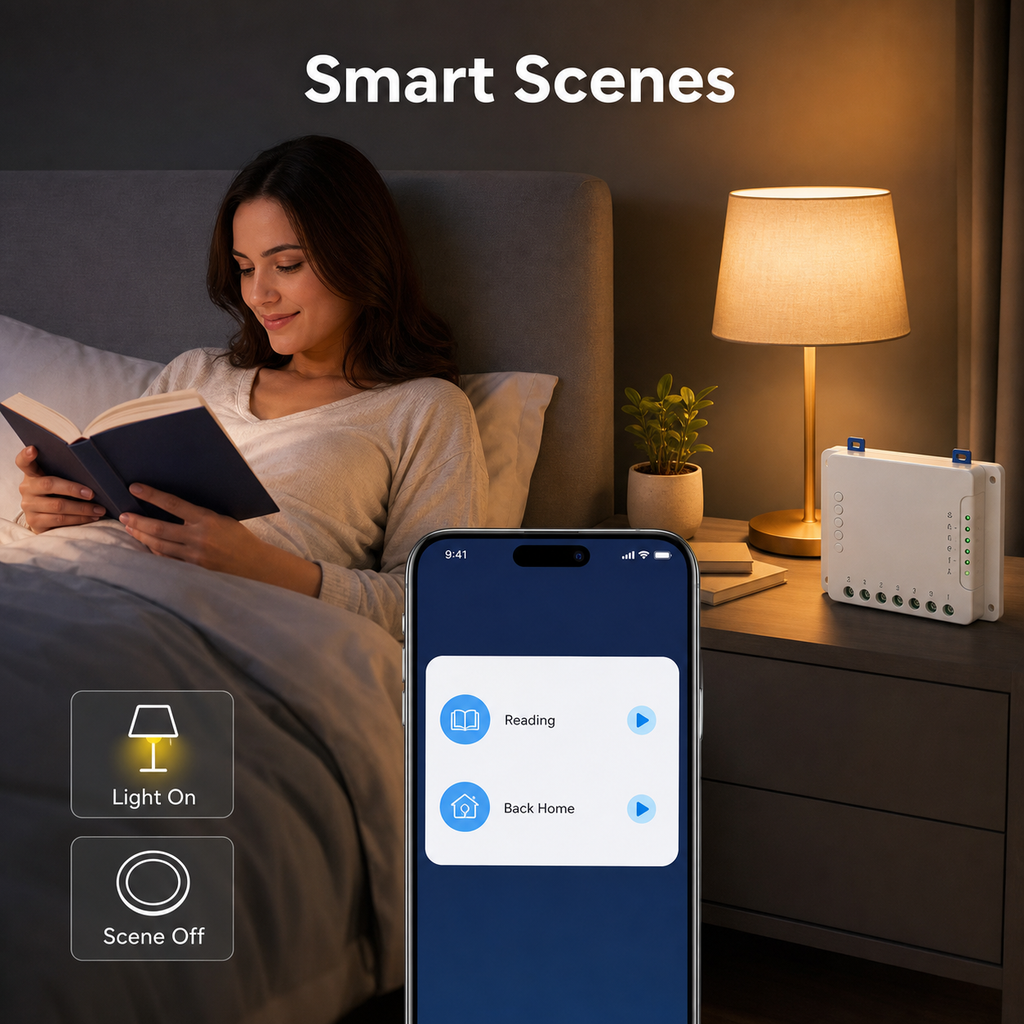 Smart scenes control mockup for a 4-channel smart relay module