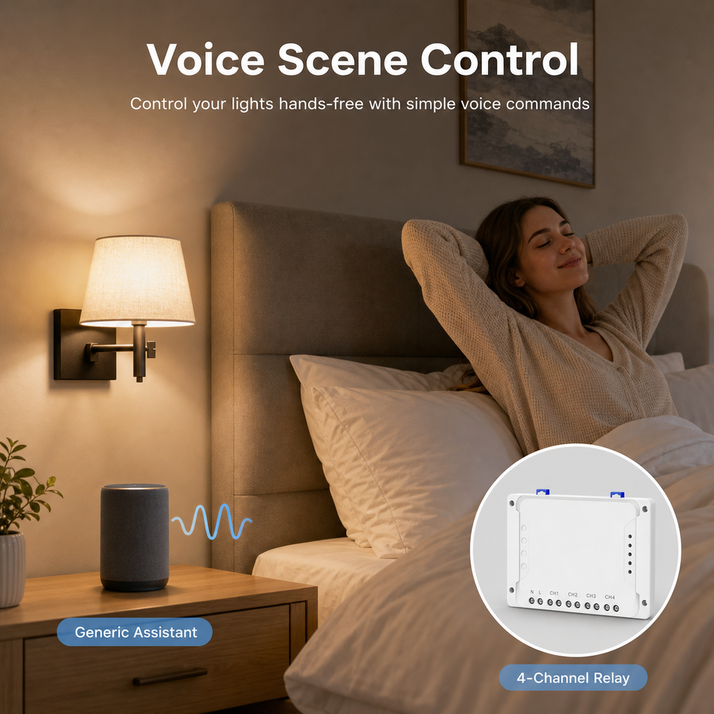 Generic voice scene control for a 4-channel relay module