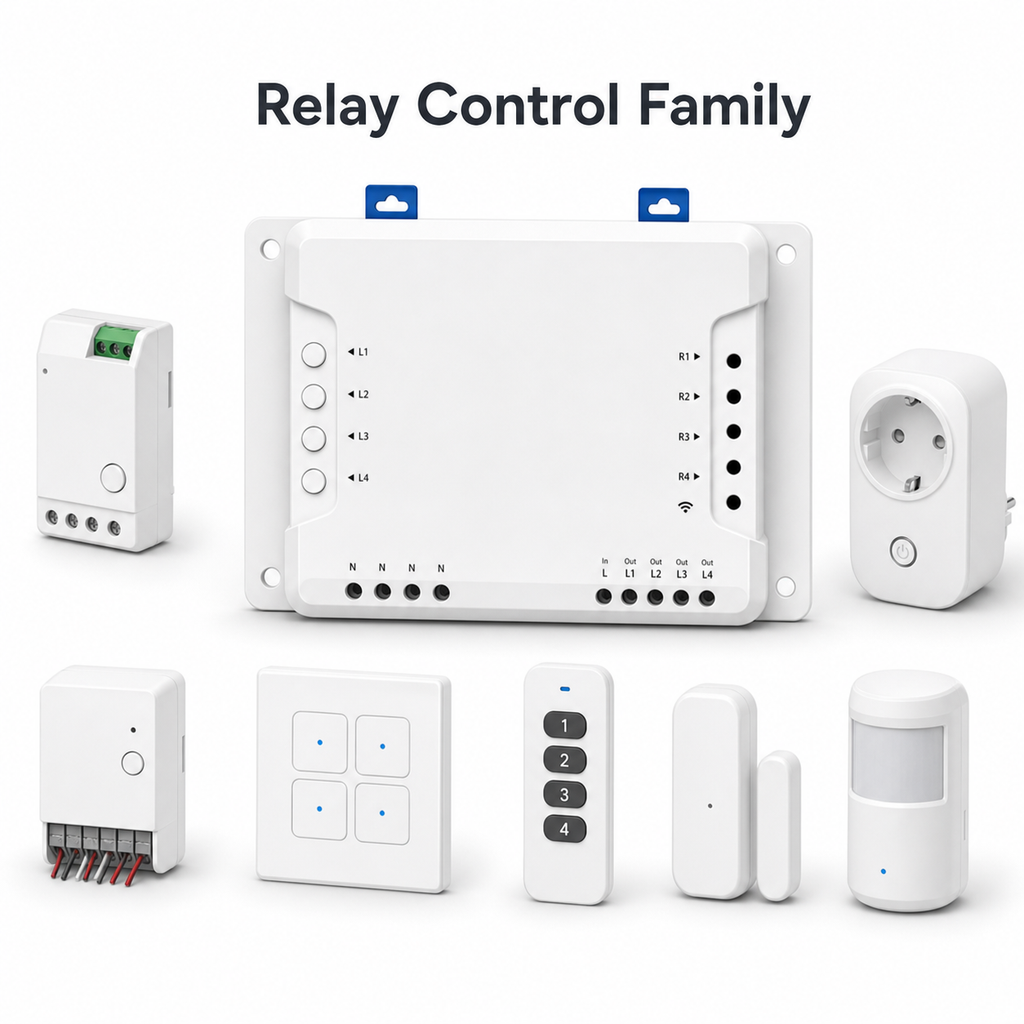 4-channel relay control family with smart home accessories