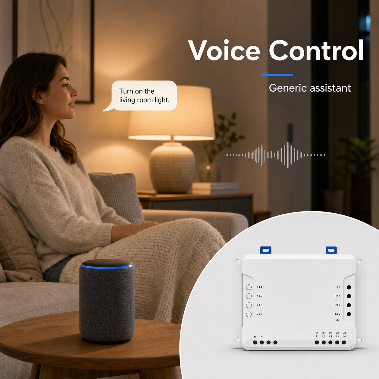 Generic voice control scene for 4-channel Wi-Fi relay