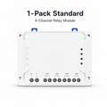 Studio packshot of one standard 4-channel relay module