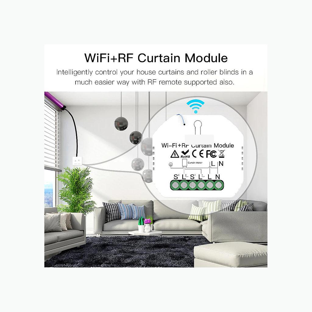 NéoRelay Comfort WiFi RF curtain module living room use