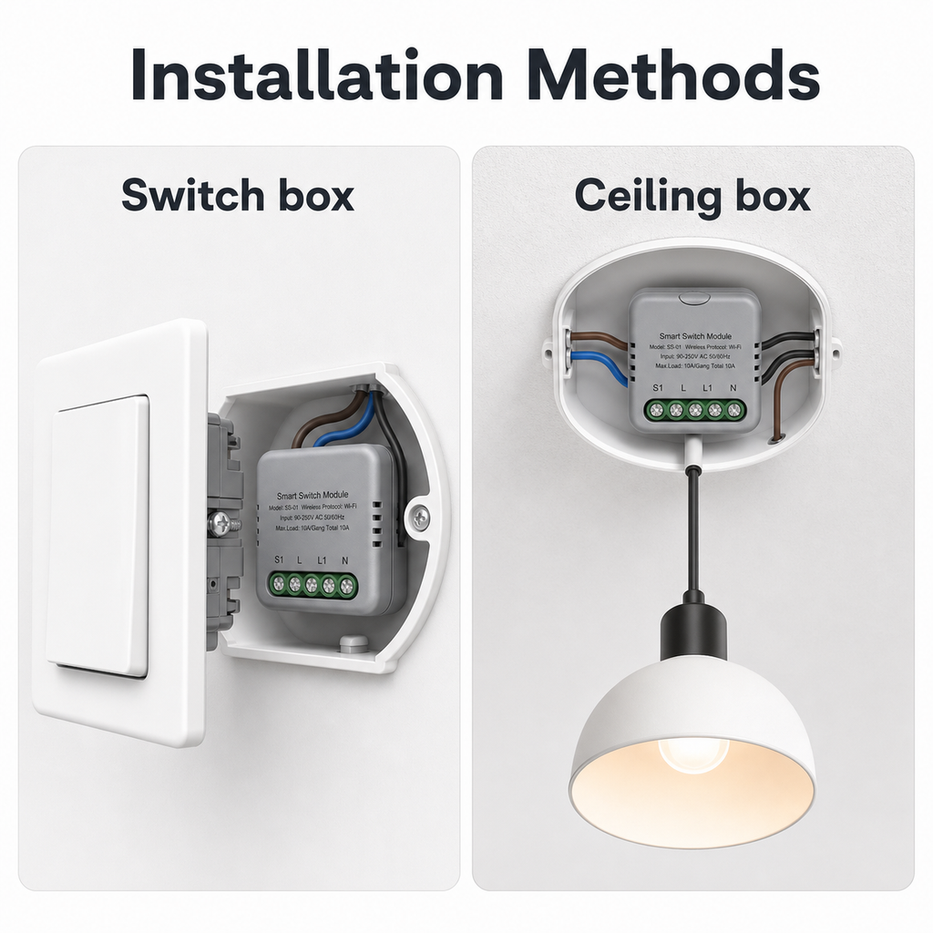 Installation methods for compact smart switch relay module