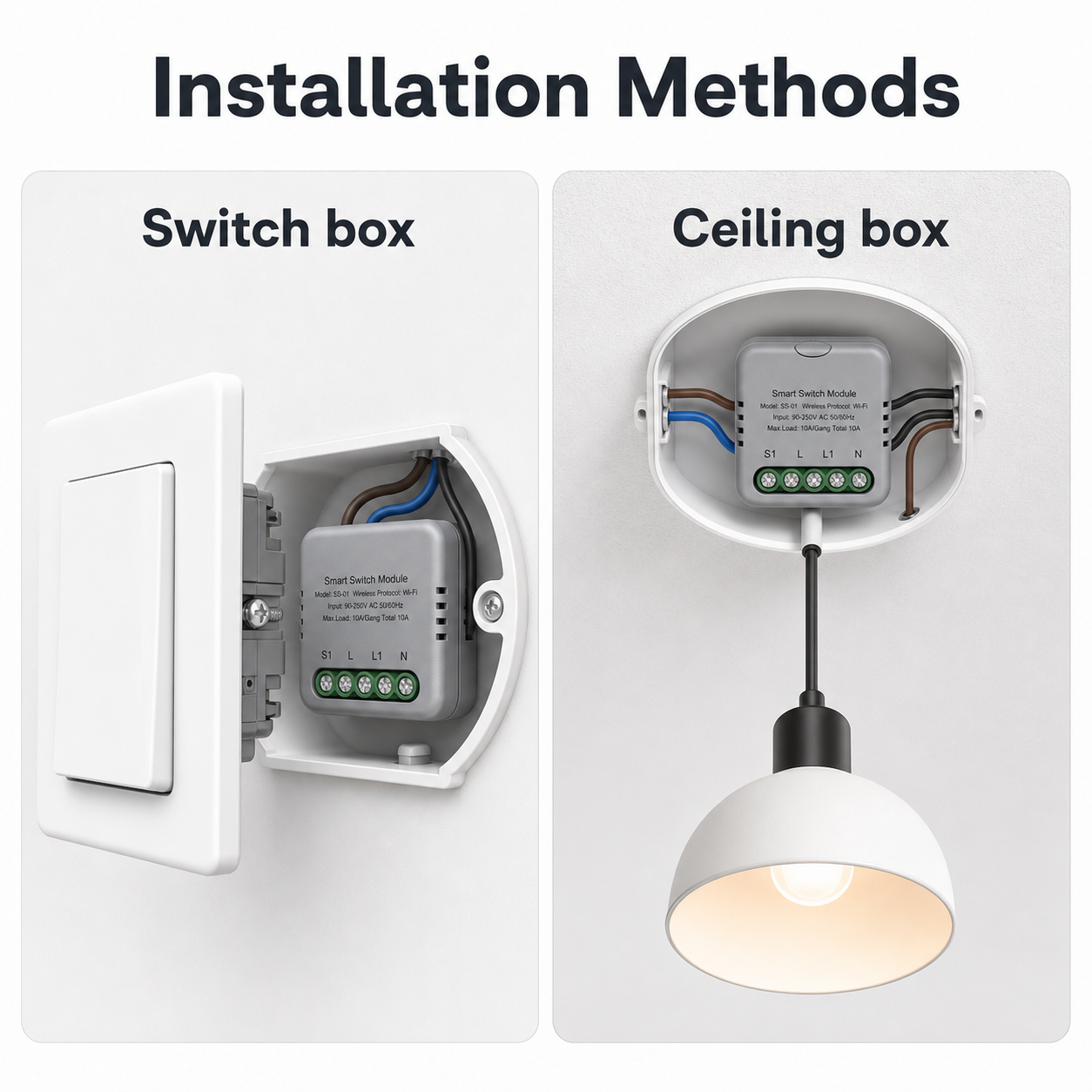 Installation methods for compact smart switch relay module